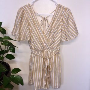 Yellow and Blue Striped, Tie Belt Romper